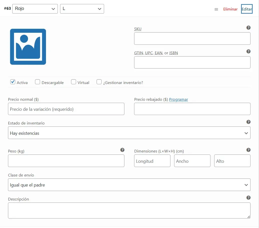 Productos Variables en WooCommerce: La Guía Paso a Paso para Tallas y Colores - gestionar precio, imagen y stock de cada variación en WooCommerce