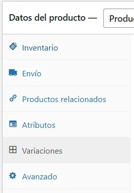 Productos Variables en WooCommerce: La Guía Paso a Paso para Tallas y Colores - pestaña de variaciones del producto en WooCommerce