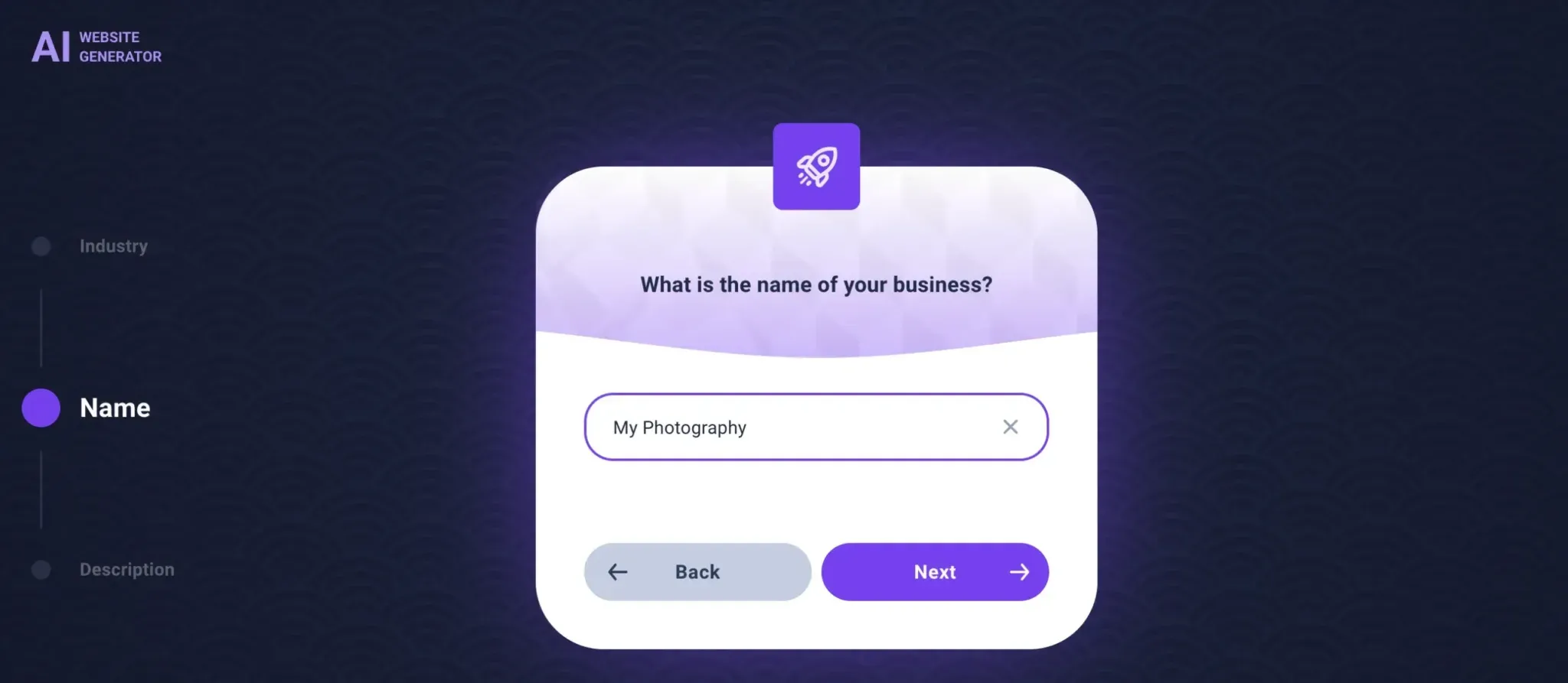 Tu Guía Paso a Paso para Crear tu Web con IA desde tu cPanel de Web Booster - ingresar el nombre de tu negocio en Sitejet AI